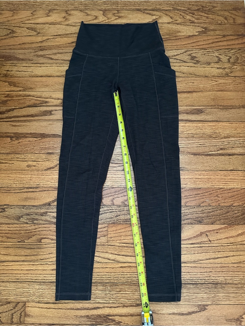 Prana High-Waist Micro-Ribbed Charcoal Gray Leggings with Side Pockets - XS - Picture 2 of 10